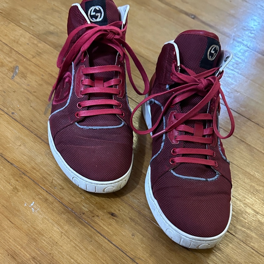 Red Gucci Signature High-Top Sneakers